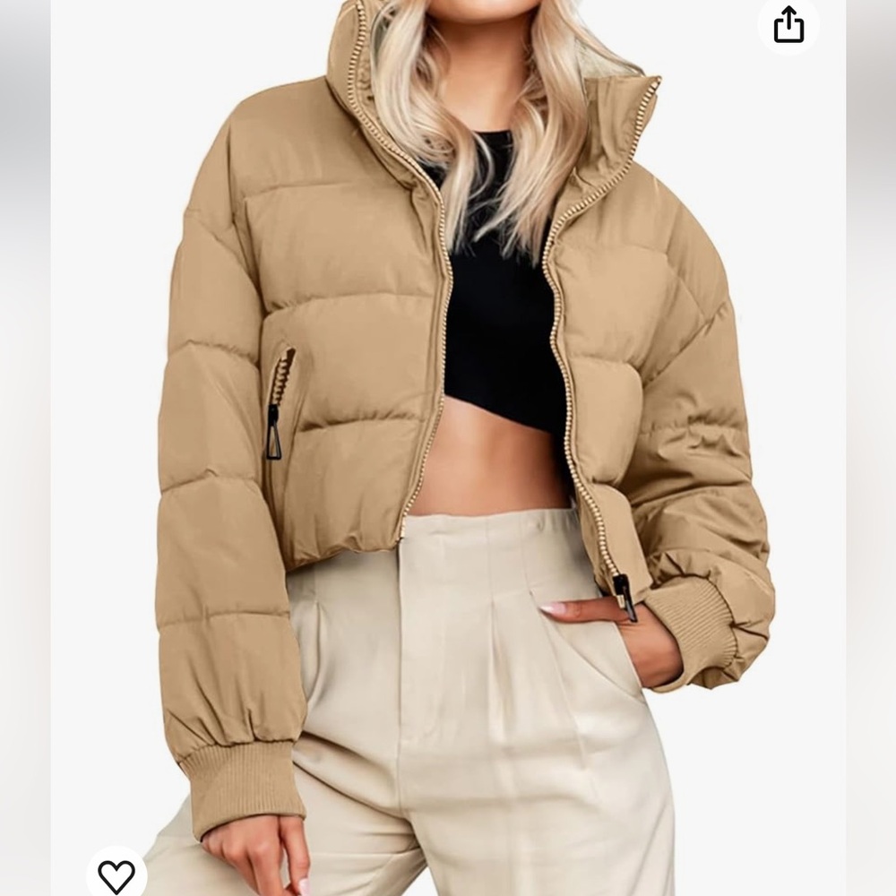 Brown Tan Cropped Puffer Jacket size XS